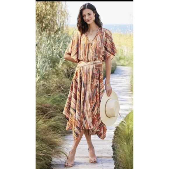 Soft Surroundings Dresses & Skirts - Soft Surroundings Cyra Dress Painted Stripe Asymmetrical Hem M Medium Nwt